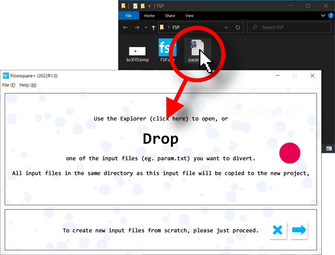 Drop window for a input file. (1) Drag.