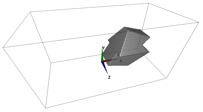 入力画像（bcXY0.bmp、bcYZ0.bmp）から、XY中心断面に対してシンメトリックを用いて構築される3次元形状。